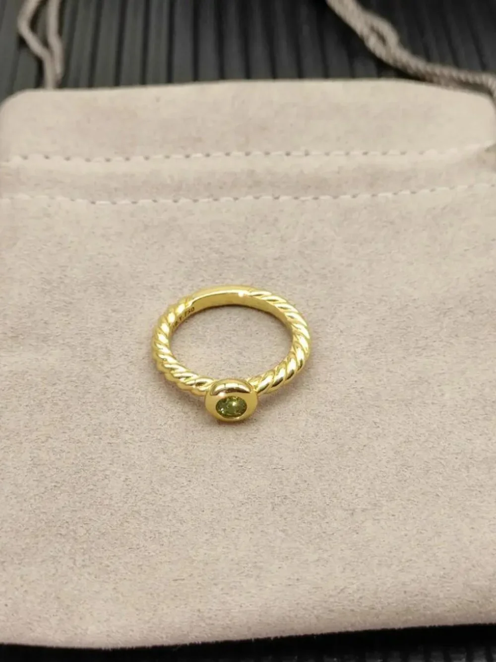 David Yurman Gold Petite Cable Green Diamond Ring
